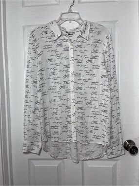 Juniper & Lime White Script Print Button-Down Shirt